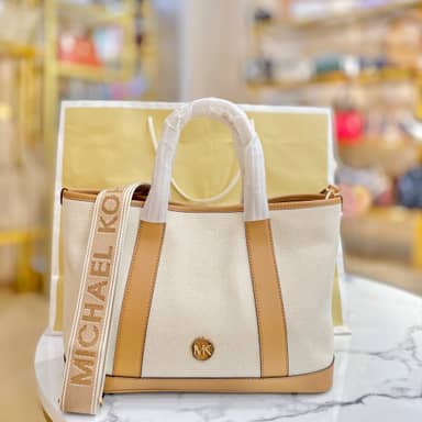 TJMK-62758 Michael Kors Luisa Medium Cotton Canvas Satchel Bag Pale Peanut NEW NETT