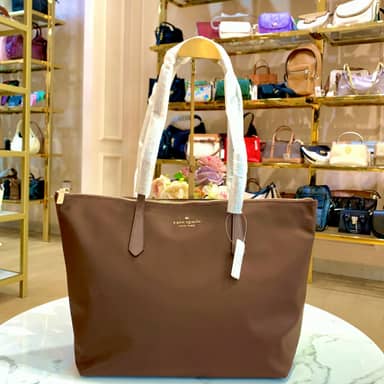 NKS-63551 Kate Spade Kitt Medium Nylon Tote Bag Hot Fudge NEW