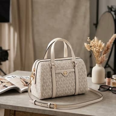 TJMK-63515 Michael Kors Travel Small Duffle Crossbody Bag Light Cream Multi PRELOVED