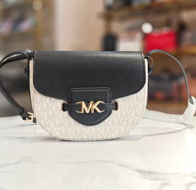 NMK-63017 Michael Kors Reed Small Logo In Leather Crossbody Bag Black NEW
